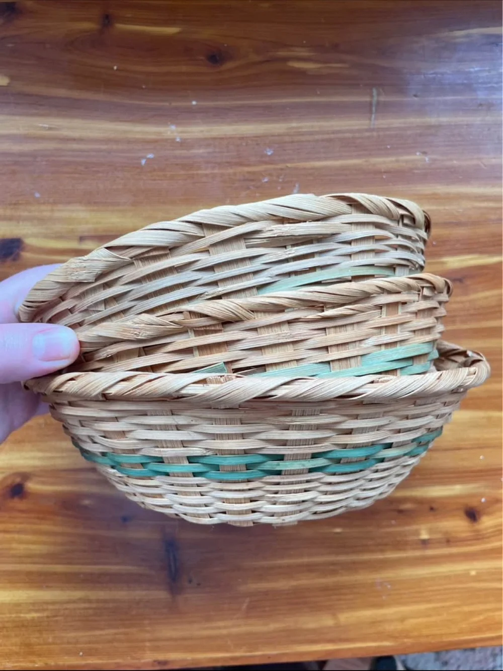 Hand Crafted Natural & Teal Woven Nesting Baskets